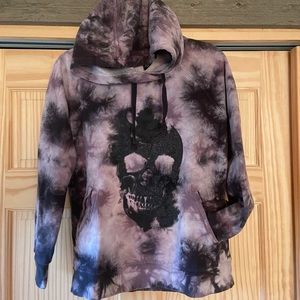 Hot Topic Tie Dye Glitter Skull Hoodie Sz M